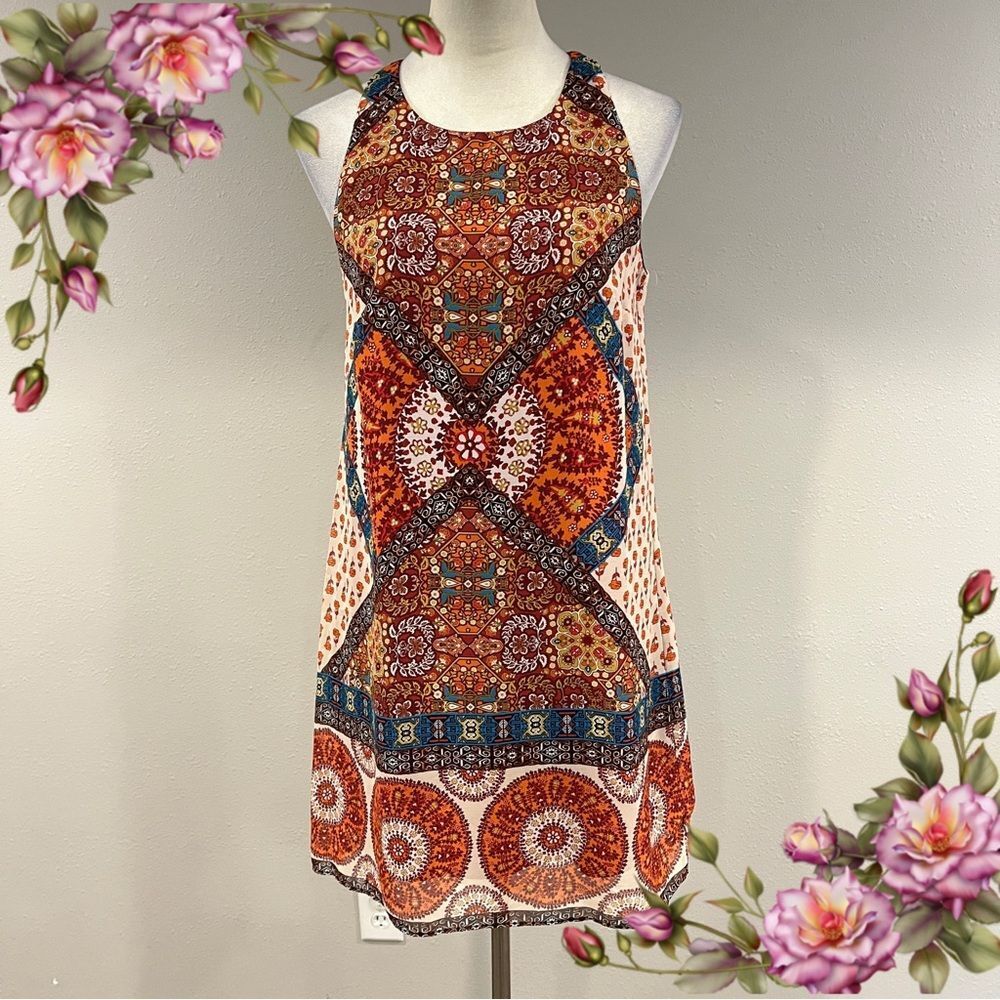 Bohemian Sleeveless Dress with Geometric Patterns size medium